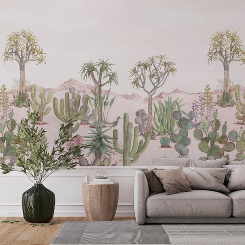 Papel de parede mural temático do deserto na sala de estar