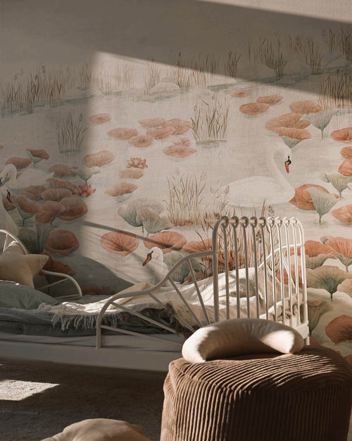 Swan Lake Mural Wallpaper Terracota no quarto Sian Zeng