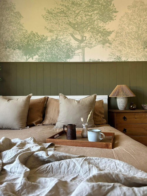 Hua Trees Green Mural Wallpaper Table com plantas Sian Zeng