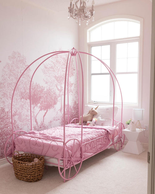 Purple trees wallpaper behind luxury seating area with trees