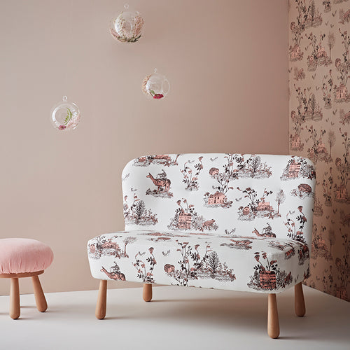 Woodlands Brown Pink Wallpaper with table Sian Zeng