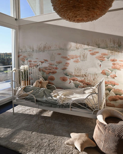 Swan Lake Mural Wallpaper Terracota no quarto Sian Zeng