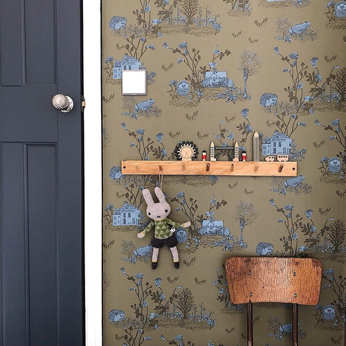 Woodlands Khaki Blue Wallpaper Desk Sian Zeng