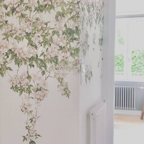 Clematis White Mural Wallpaper corner spot Sian Zeng