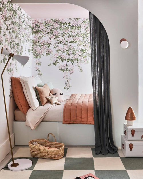 Clematis White Mural Wallpaper corner spot Sian Zeng