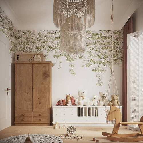 Clematis White Mural Wallpaper corner spot Sian Zeng