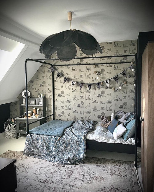 neutral coloured illustrated dinosaur wallpaper by Sian Zeng in situ
