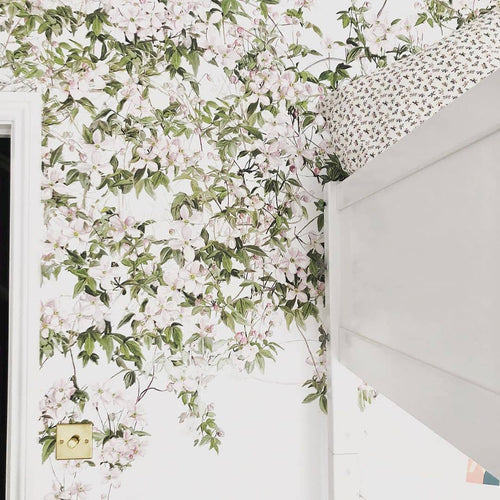 Clematis White Mural Wallpaper corner spot Sian Zeng