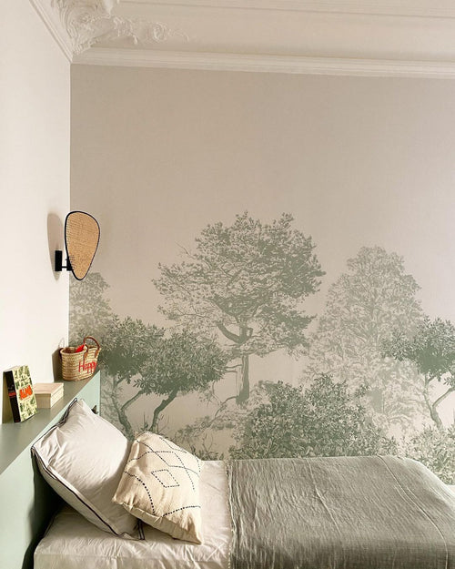 Hua Trees Green Mural Wallpaper Table com plantas Sian Zeng