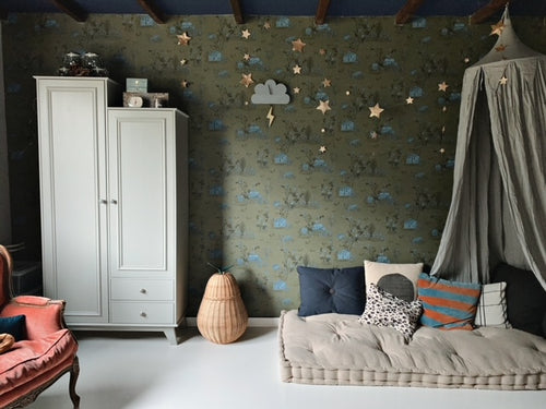 Woodlands Khaki Blue Wallpaper Desk Sian Zeng