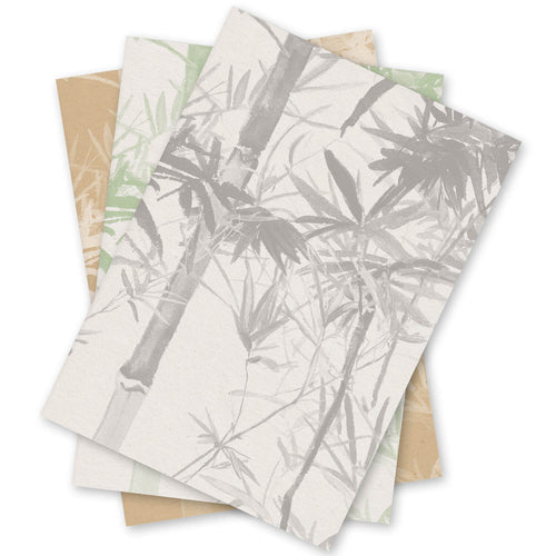 Set of A4 wallpaper samples with bamboo leaf design on a white background