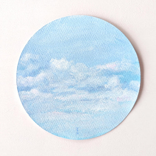 Clouds B original art round painting on light background