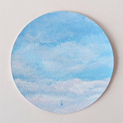 Clouds C original art round painting on light background