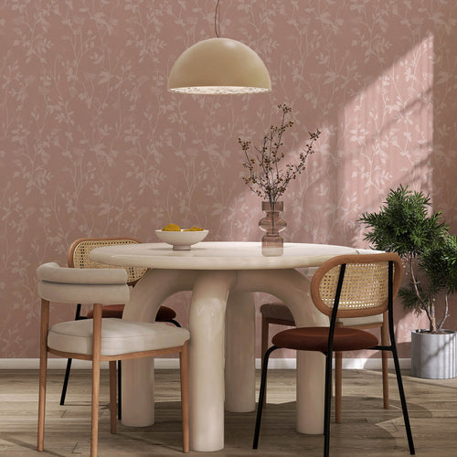 Vine plant pink floral wallpaper in modern dining room