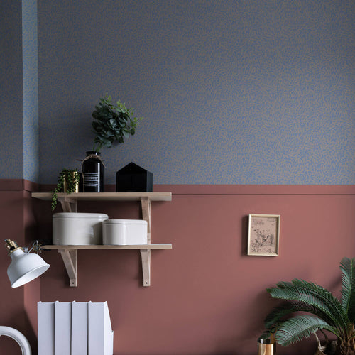 blue grey textured dots wallpaper in home office