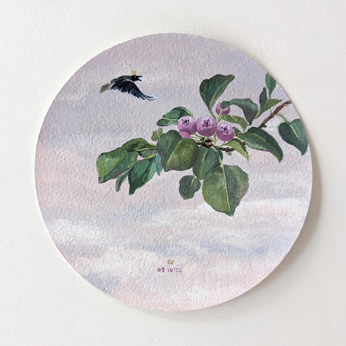 Sky Berries original art round painting on light background
