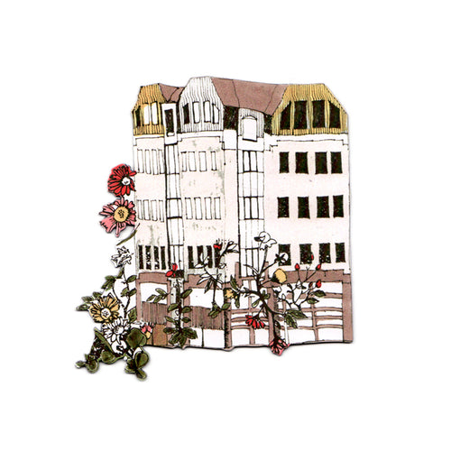 House With Flower Garden Magnet, Hand Drawn, Designer.