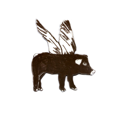 Fun Designer Black Flying Pig Magnet. Storytelling.