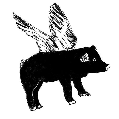 Fun Flying Pig Black Wall Sticker. Wall Art, Wall Decoration, Designer.