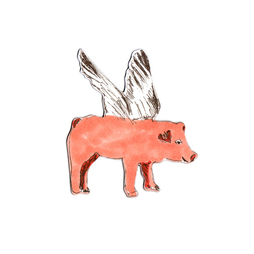 Fun Designer Pink Flying Pig Magnet. Storytelling.