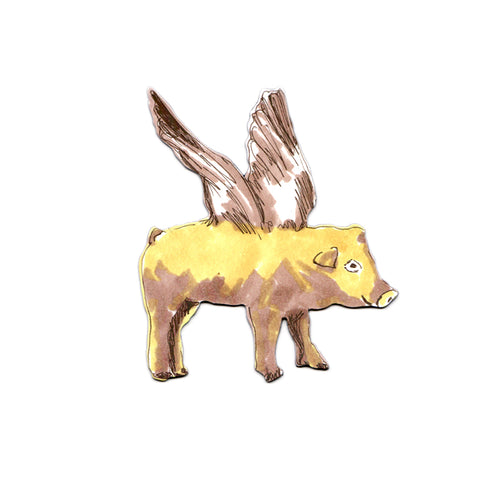 Fun Designer Yellow Flying Pig Magnet. Storytelling.