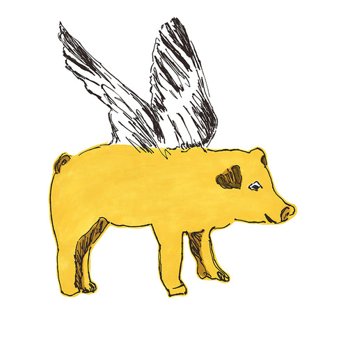 Fun Flying Pig Yellow Wall Sticker. Wall Art, Wall Decoration, Designer.