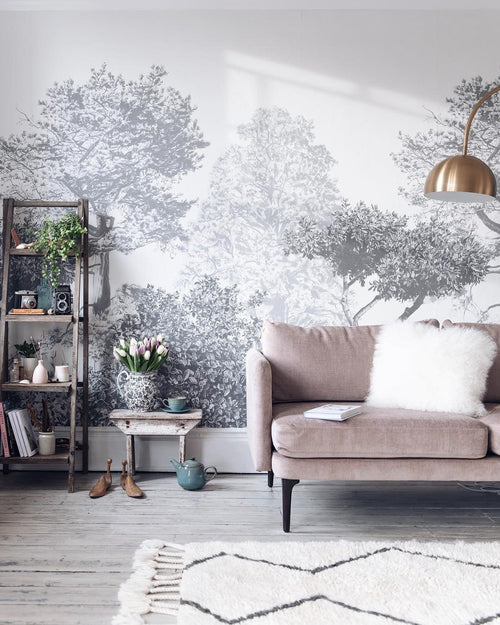 Hua Trees Grey Mural Wallpaper bedroom Sian Zeng