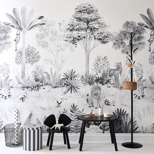 Jungle Grey Mural Wallpaper childrens room Sian Zeng