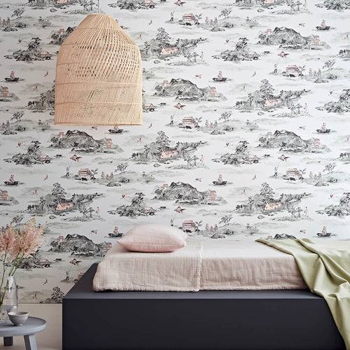 Mountains Grey Pink Wallpaper bedroom Sian Zeng