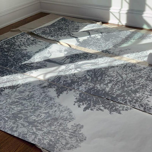 Hua Trees Grey Mural Wallpaper bedroom Sian Zeng