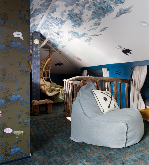 Woodlands Khaki Blue Wallpaper Desk Sian Zeng